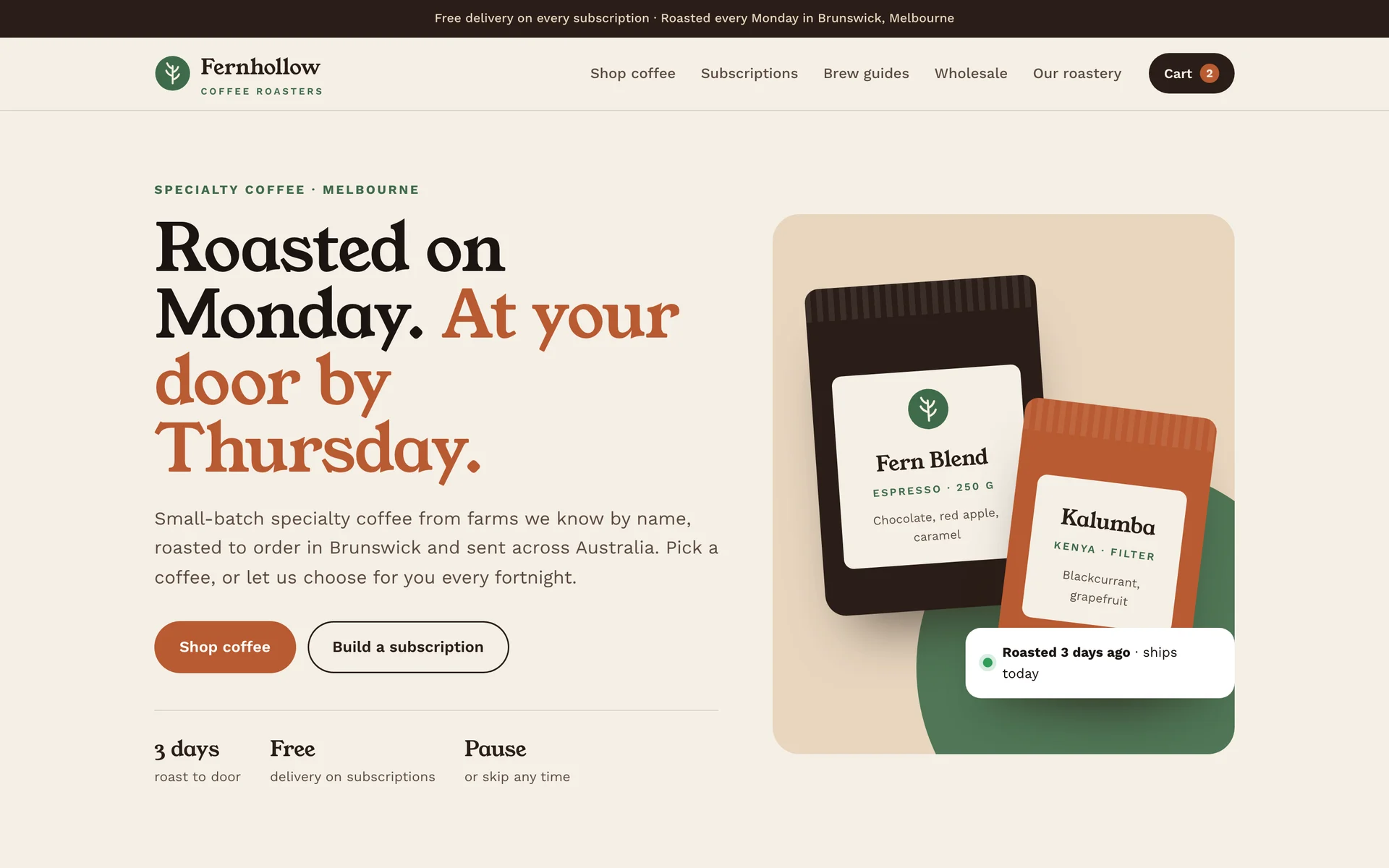 Fernhollow Coffee Roasters website