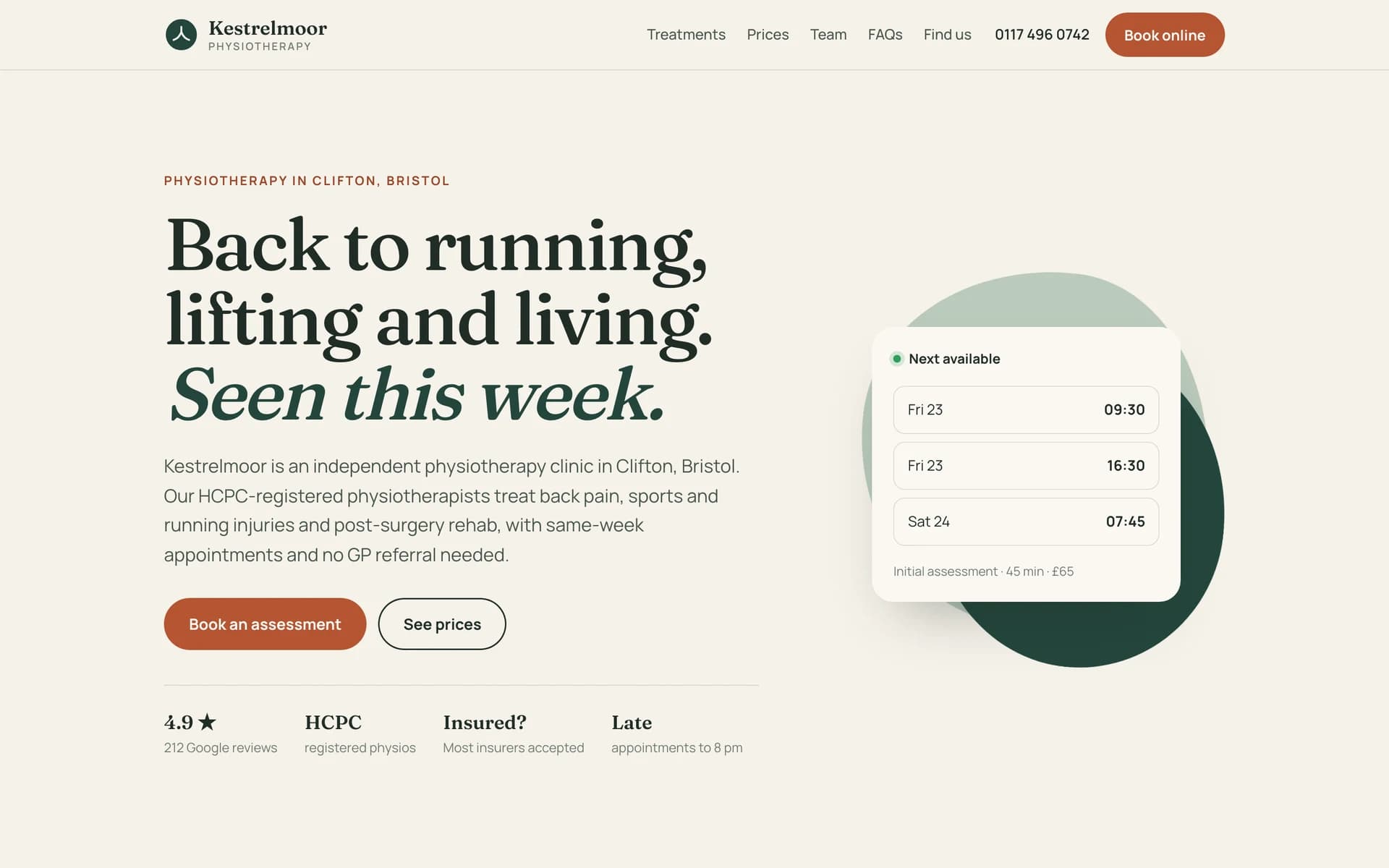 Kestrelmoor Physiotherapy website