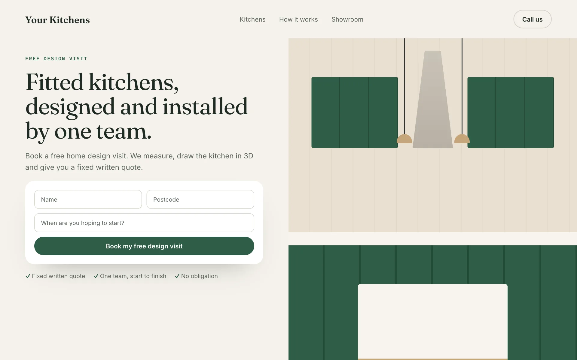 A landing page that books a free design visit