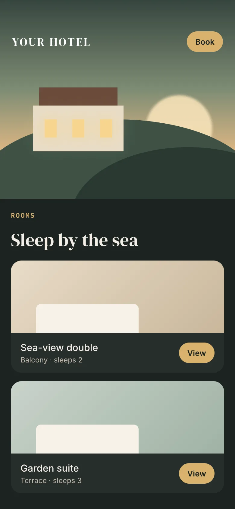 A rooms page on a phone