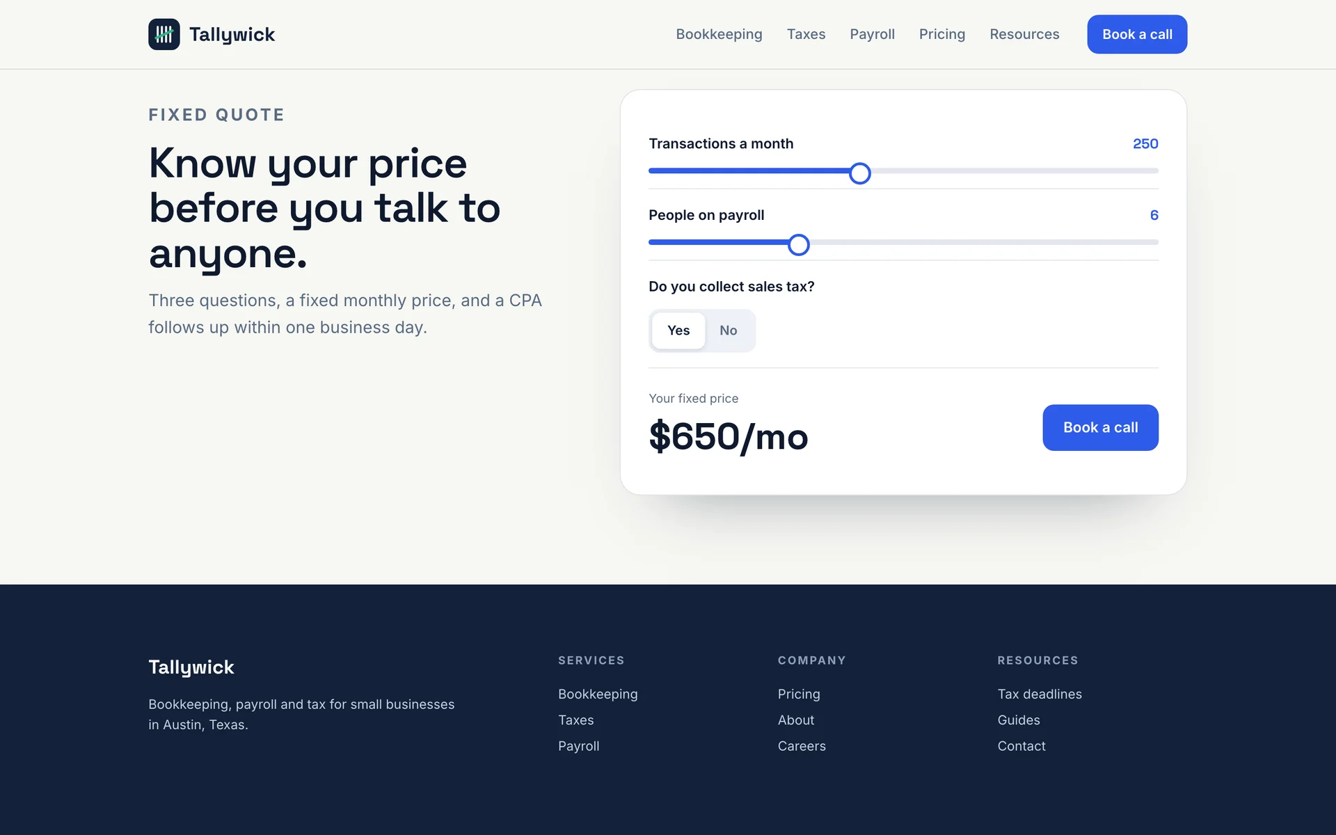 Tallywick fixed-quote calculator