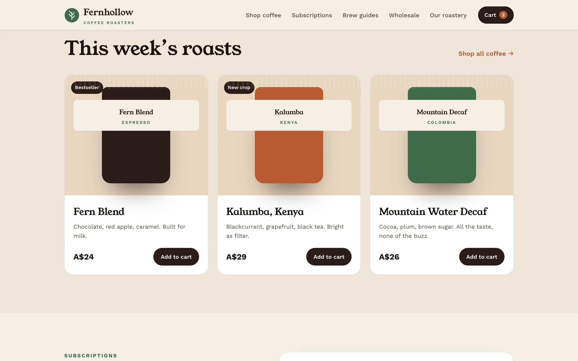 Fernhollow shop: Fern Blend, Kalumba from Kenya and Mountain Water Decaf