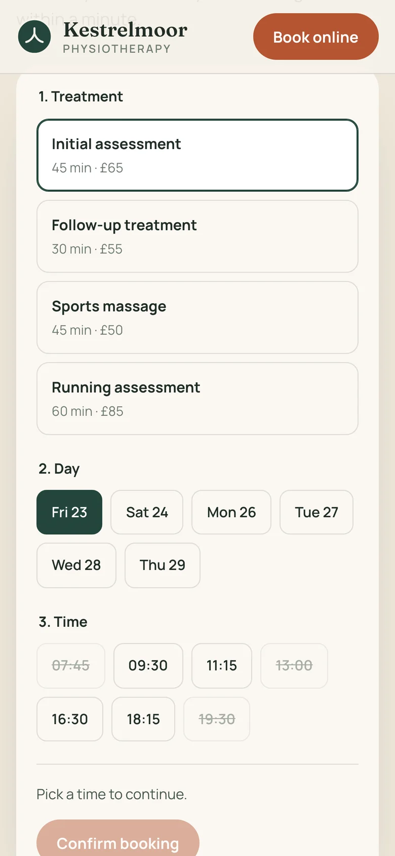 Booking on a phone