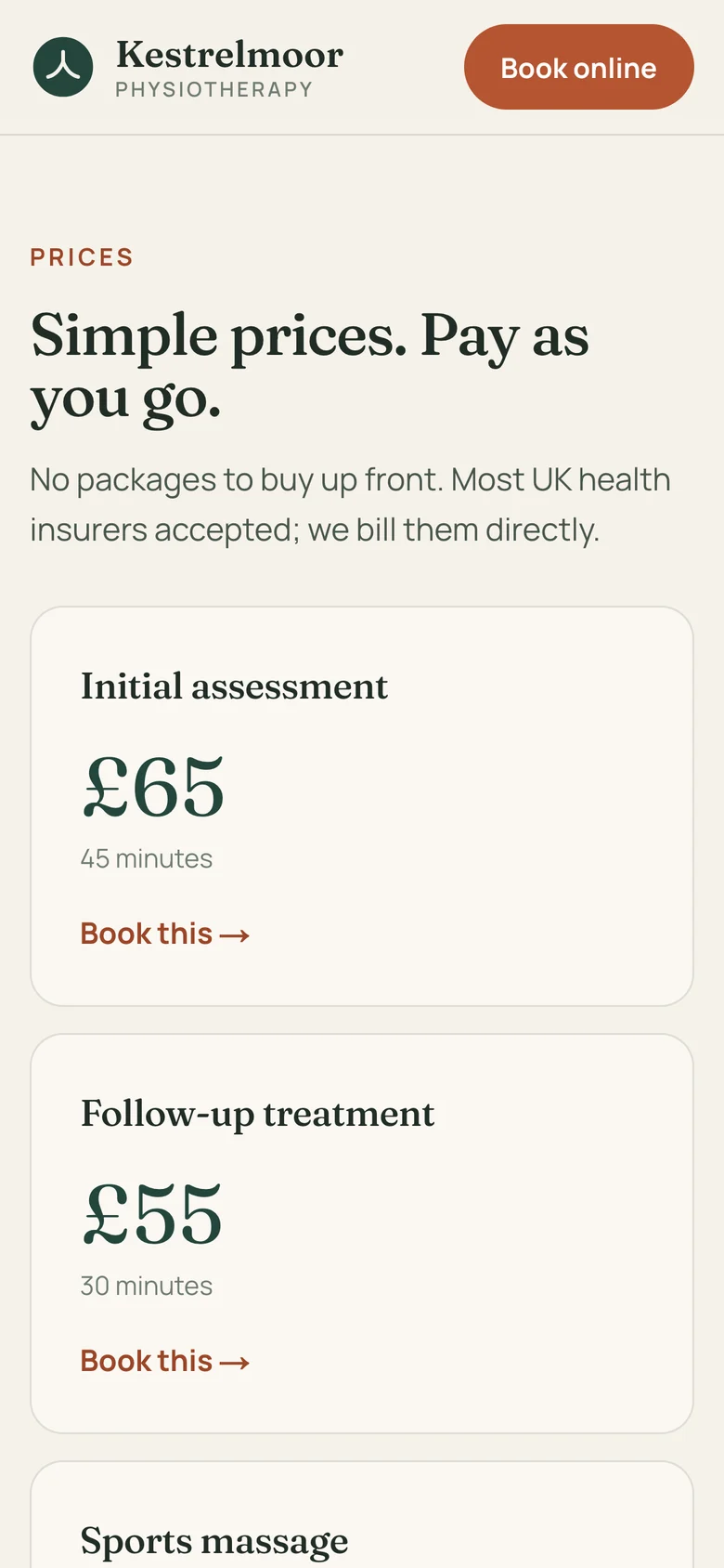 Prices on a phone