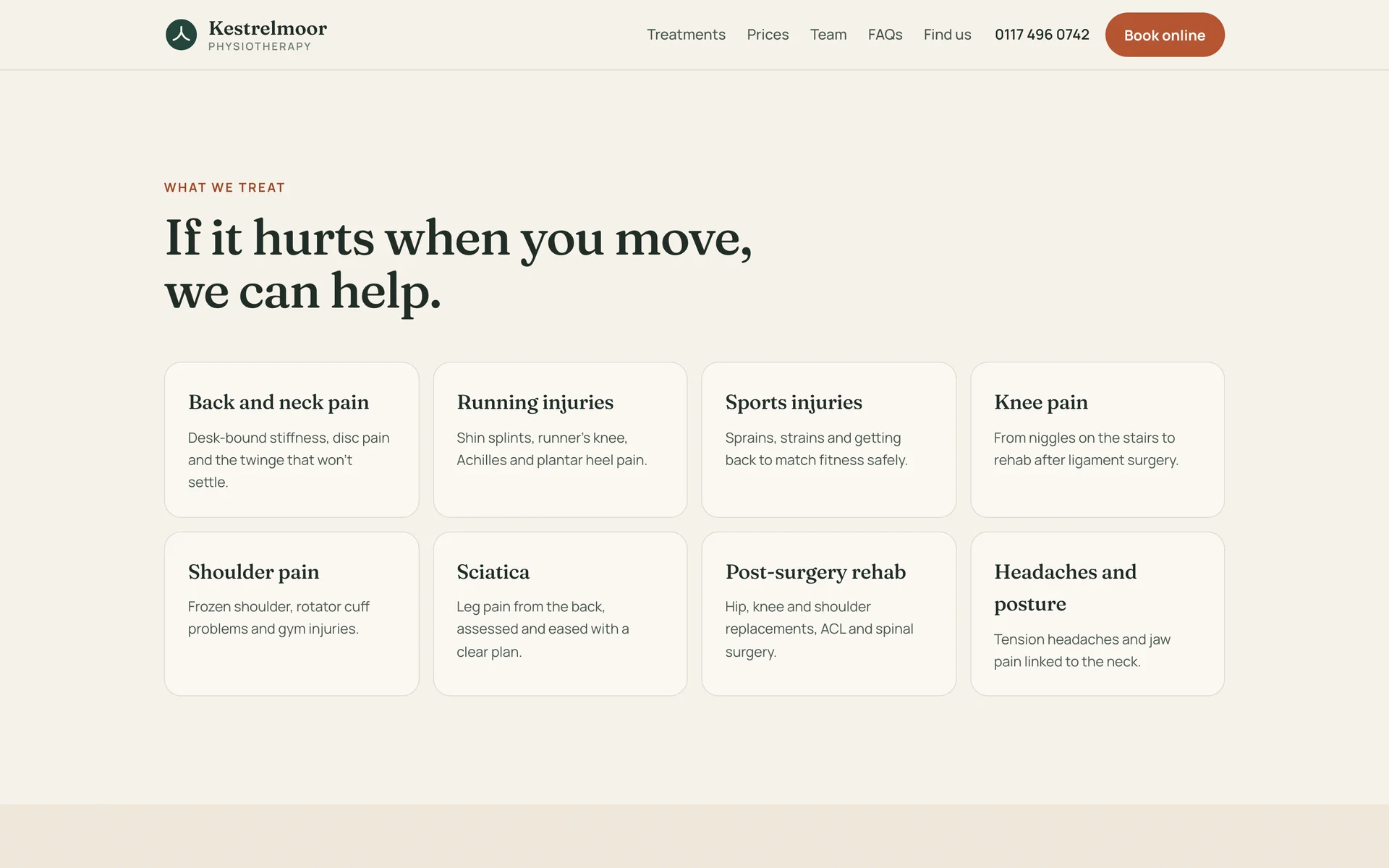 Kestrelmoor treatments: back and neck pain, running injuries, sports injuries, knee pain and more